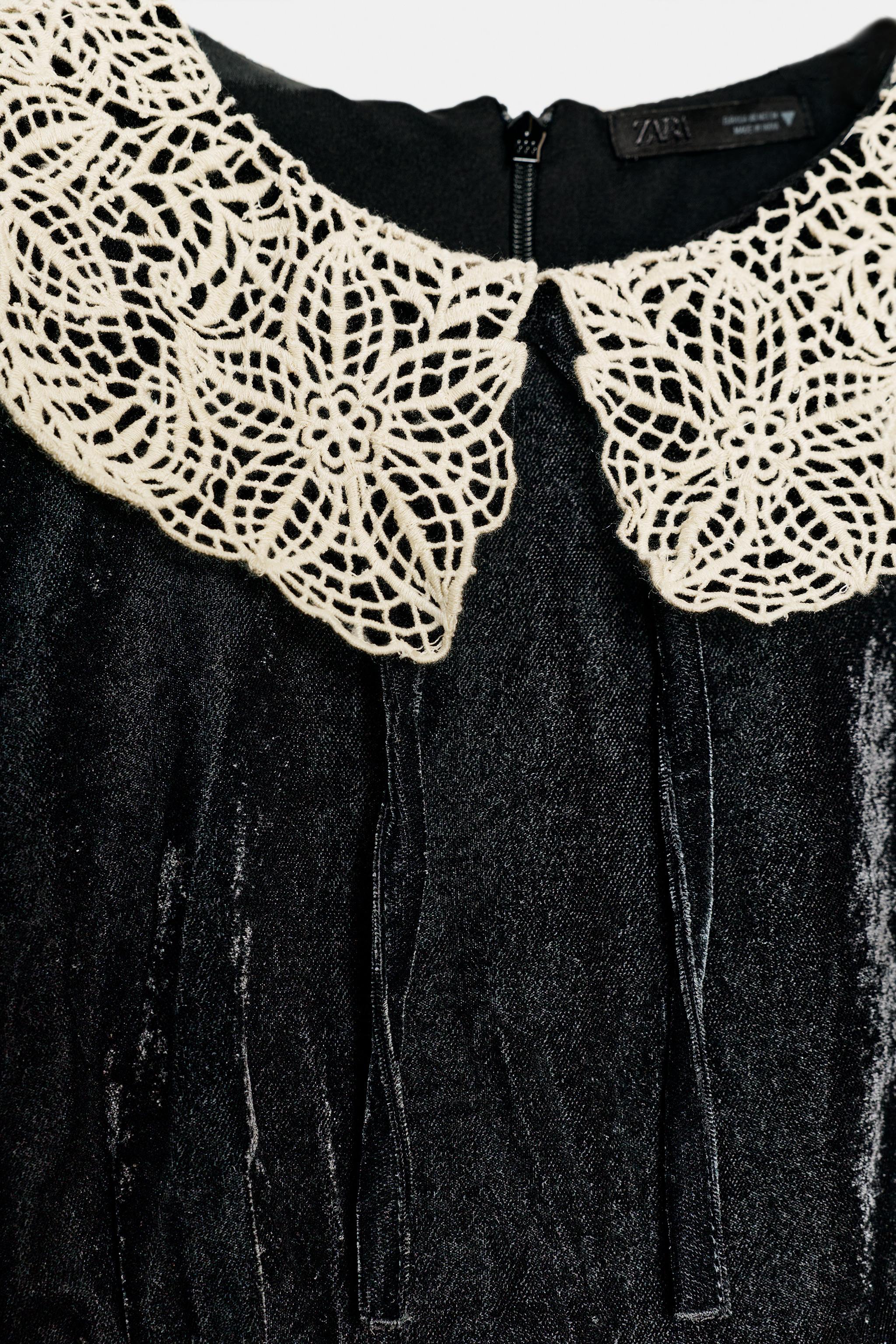 VELVET CROCHET BOW SHIRT